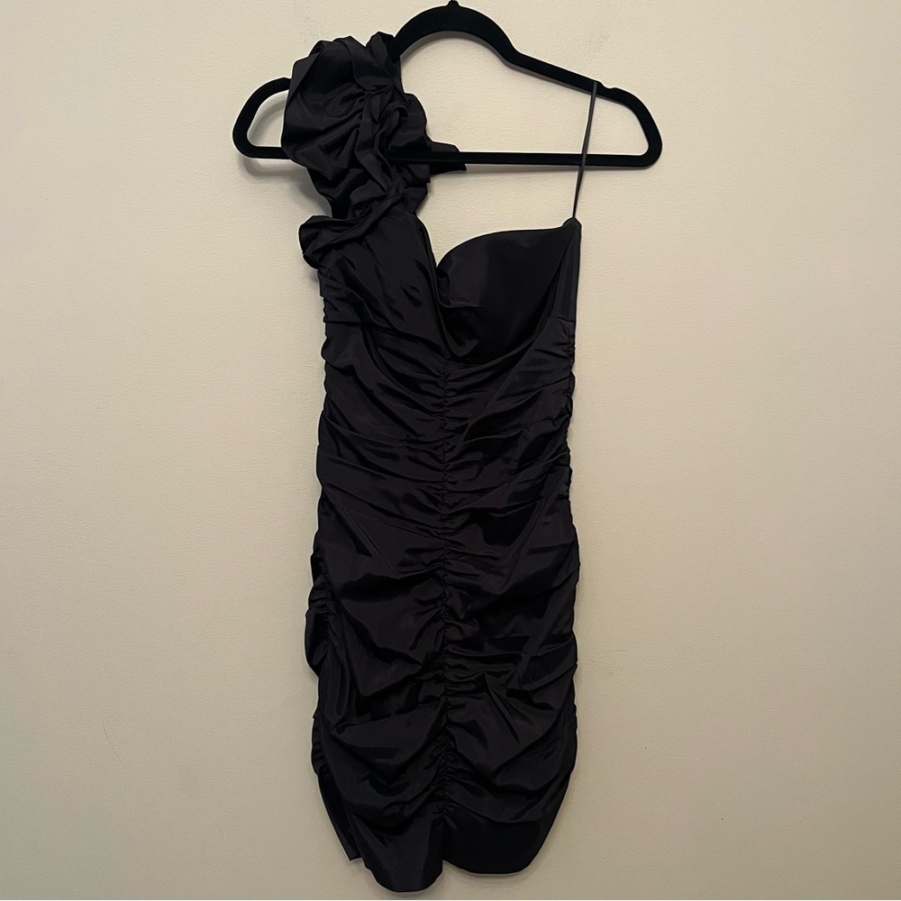 Vintage Cache One Shoulder Ruched Black Dress Women’s Size 10 NEW with Tags